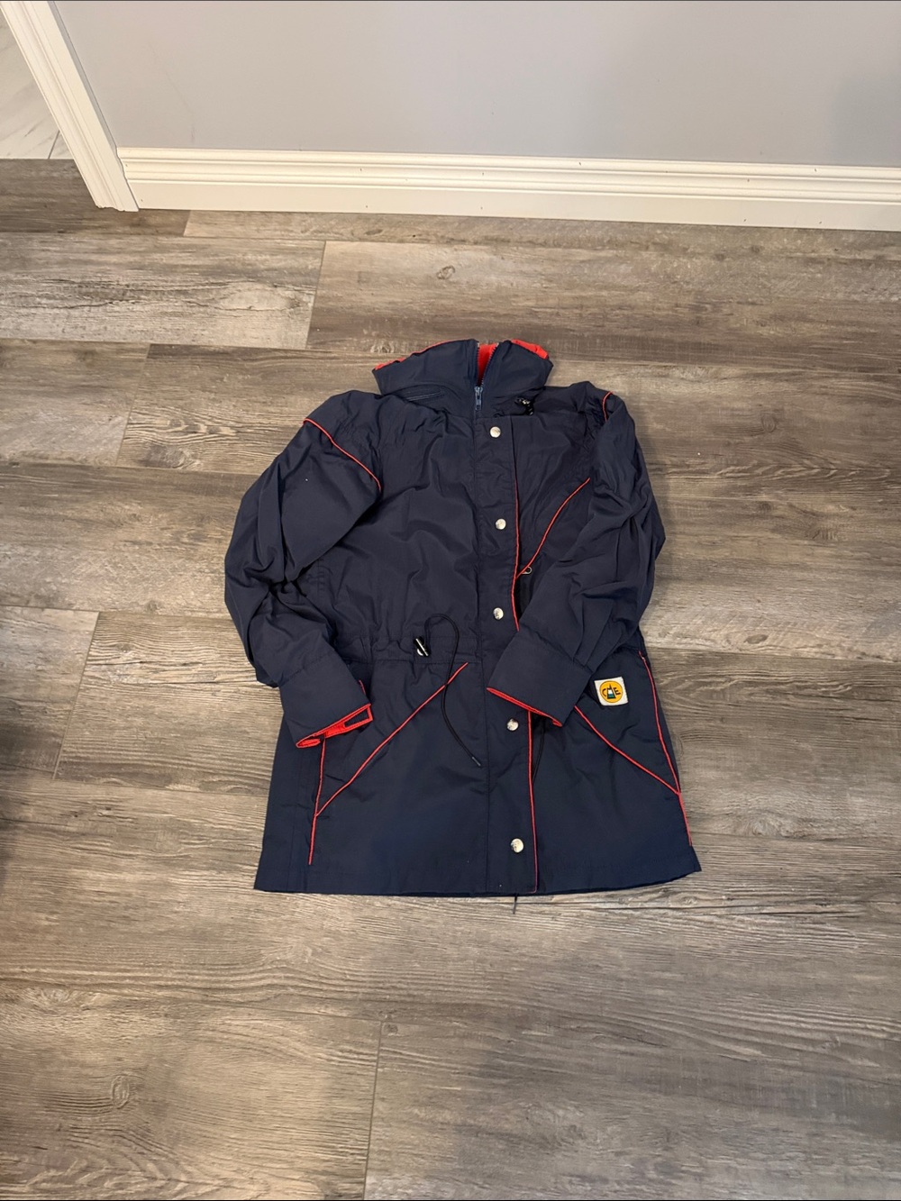 MEC Women's Navy Puffer Coat with Red Trim